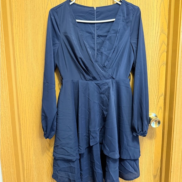 Macy's Blue Long Sleeve Ruffled Dress - Picture 2 of 3